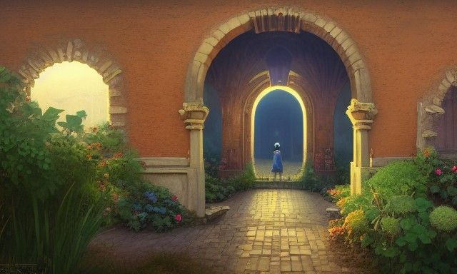 Colorful Symmetrical Gate with Raking Sunlight