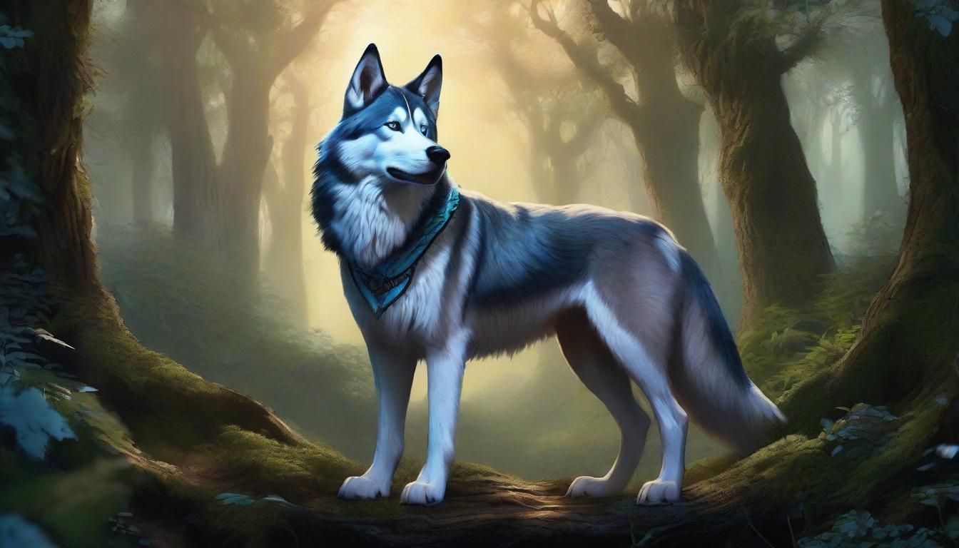Mystical Husky-Wolf in Enchanted Forest Concept Art