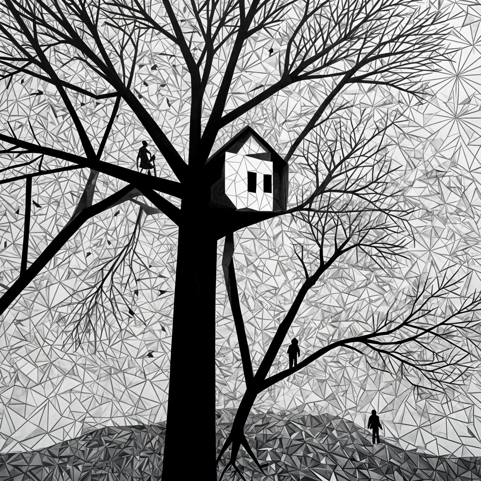 Abstract Treehouse in Pen and Ink Rendering