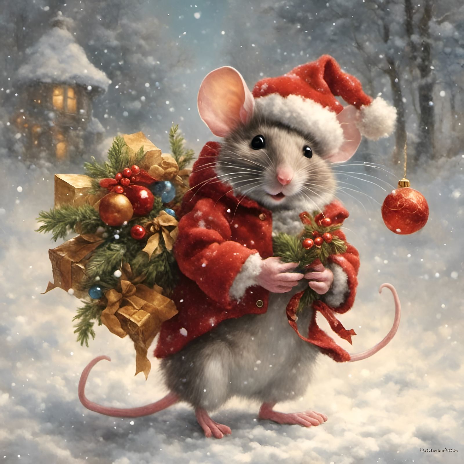 Mischievous Christmas Mouse in Gullyism Style