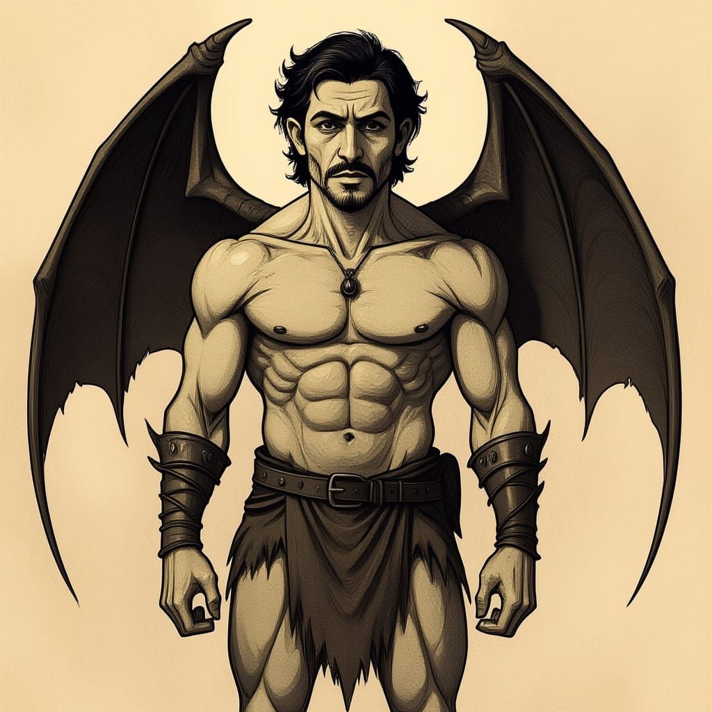 Gothic Horror Gargoyle Sepia Sketch