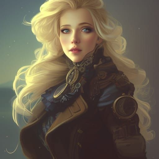 Steampunk Woman Portrait in Snowy Moonlight