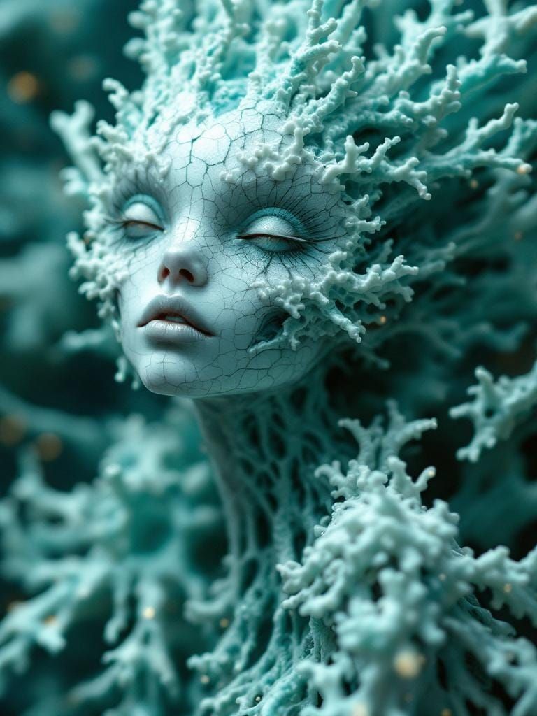 Ethereal Cracked Coral Fairy in Teal and Silver