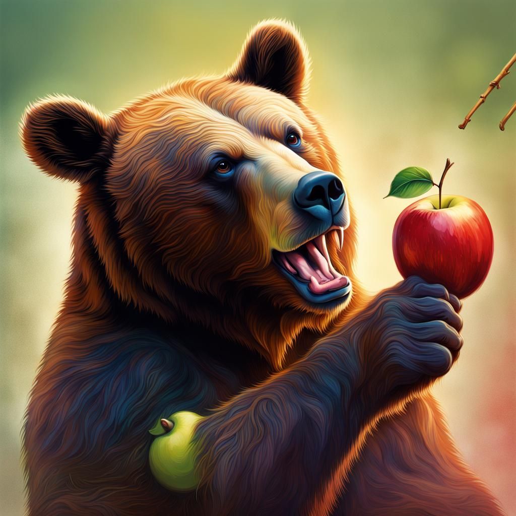 Hyperrealistic Bear Enjoys Apple Treat