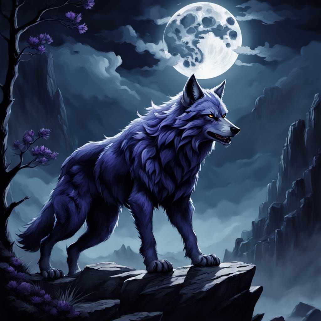 Lupine Moonlit Form Bays the Full Moon