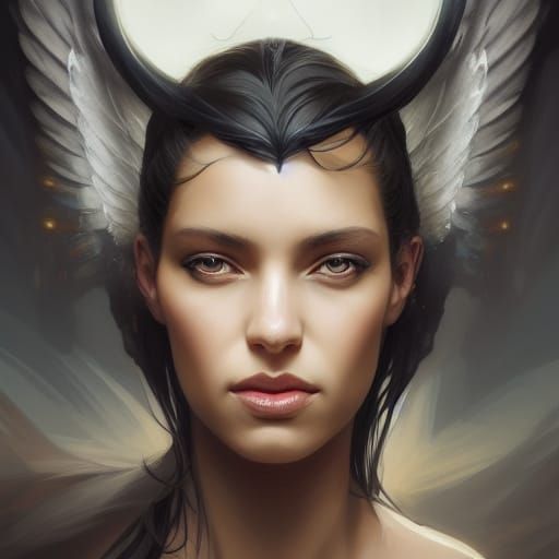 Black Seraphim Angel Portrait in Art Nouveau Style