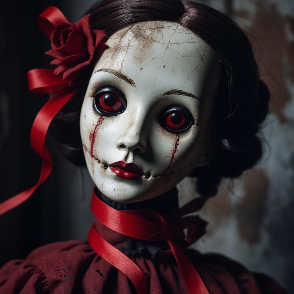 Eerie Fabric Doll in Derelict Room, Surrealist Horror