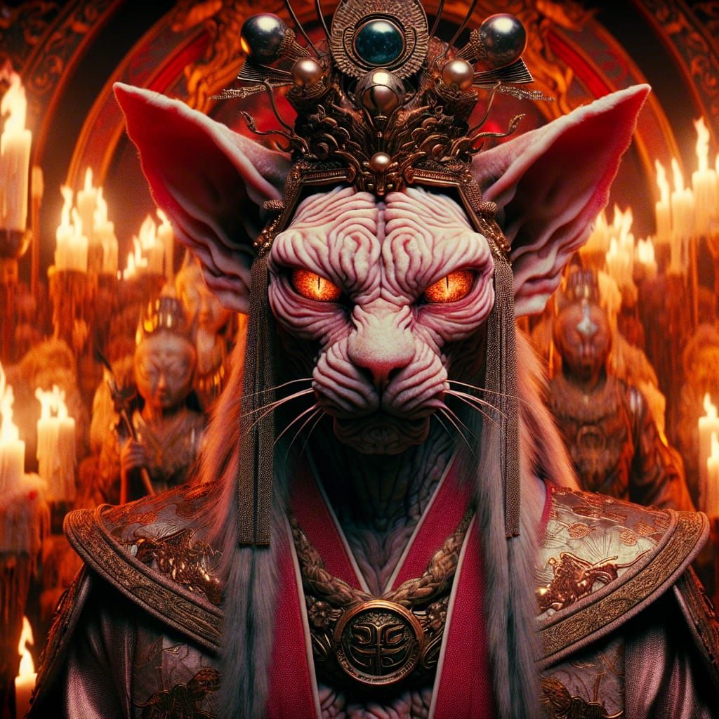 Demon Sphinx Cat Guardian in Japanese Shrine