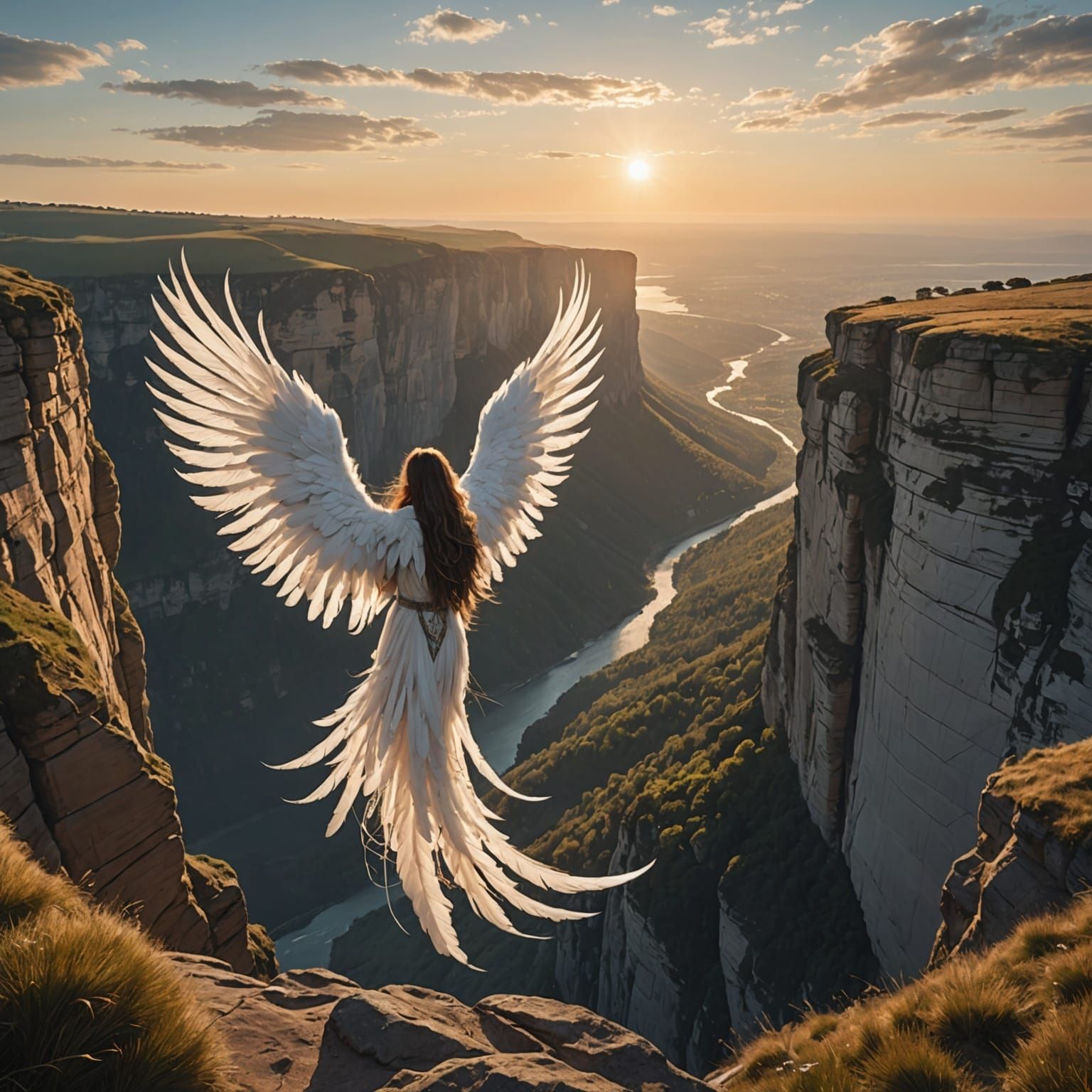 Peaceful Winged Figure at Sunrise: Fantasy Concept Art