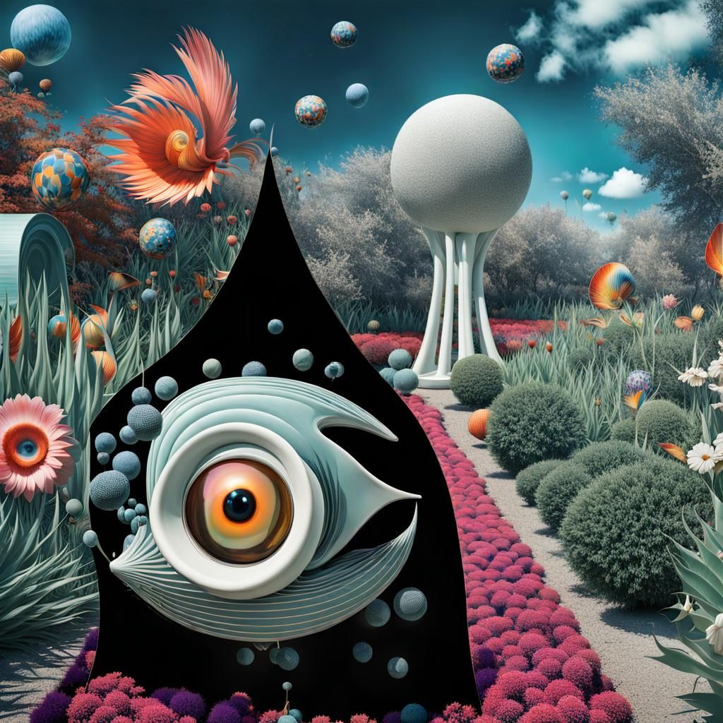 Surreal Garden of Modern Delights: Hyperrealistic Photograph...