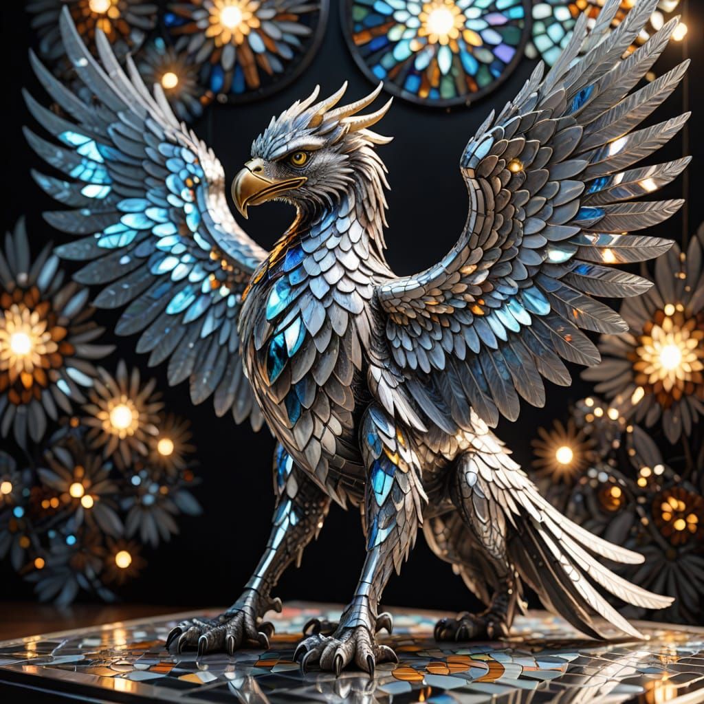 Ethereal Silver Griffin Mosaic