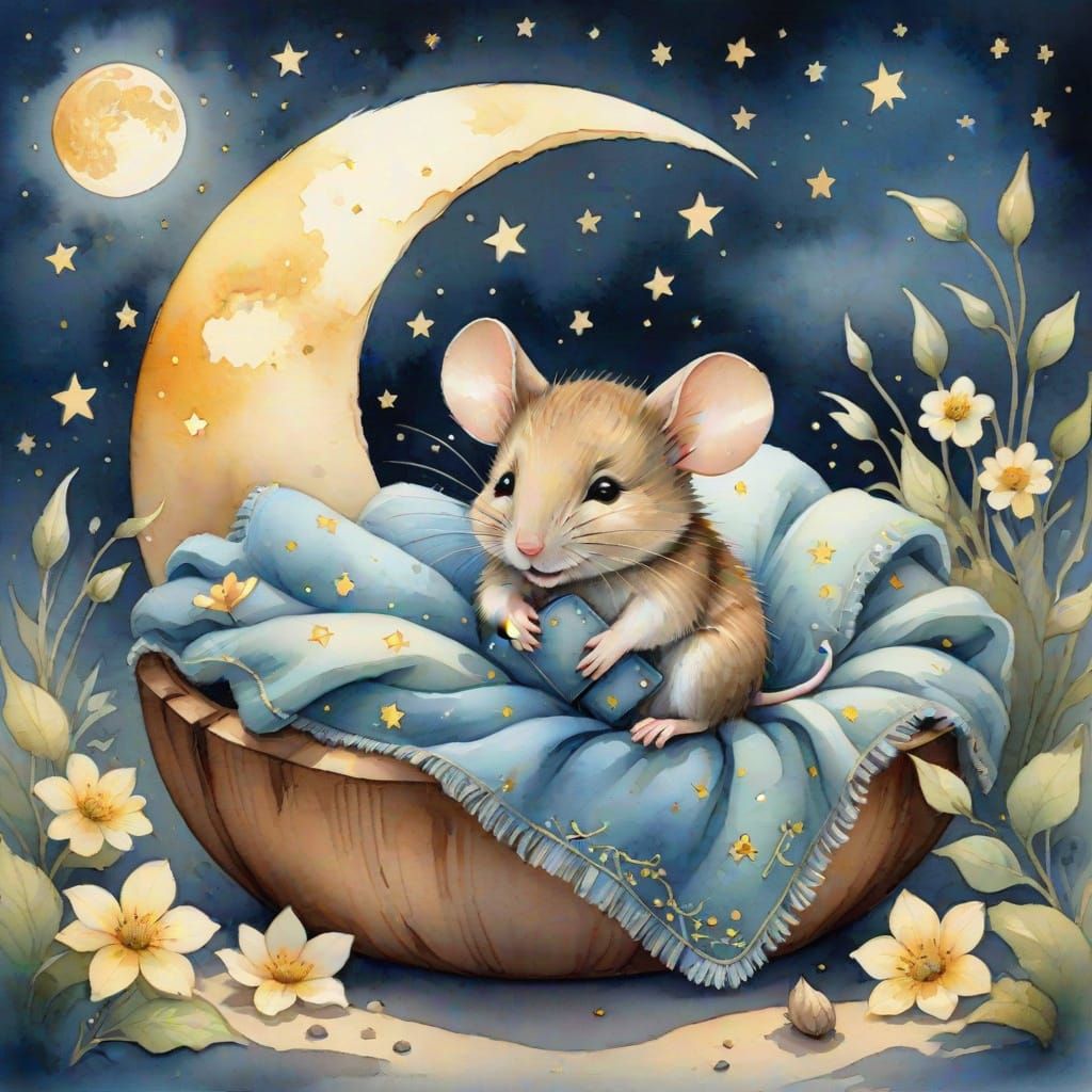 Cozy Walnut Shell Cradle Under Starry Night Sky