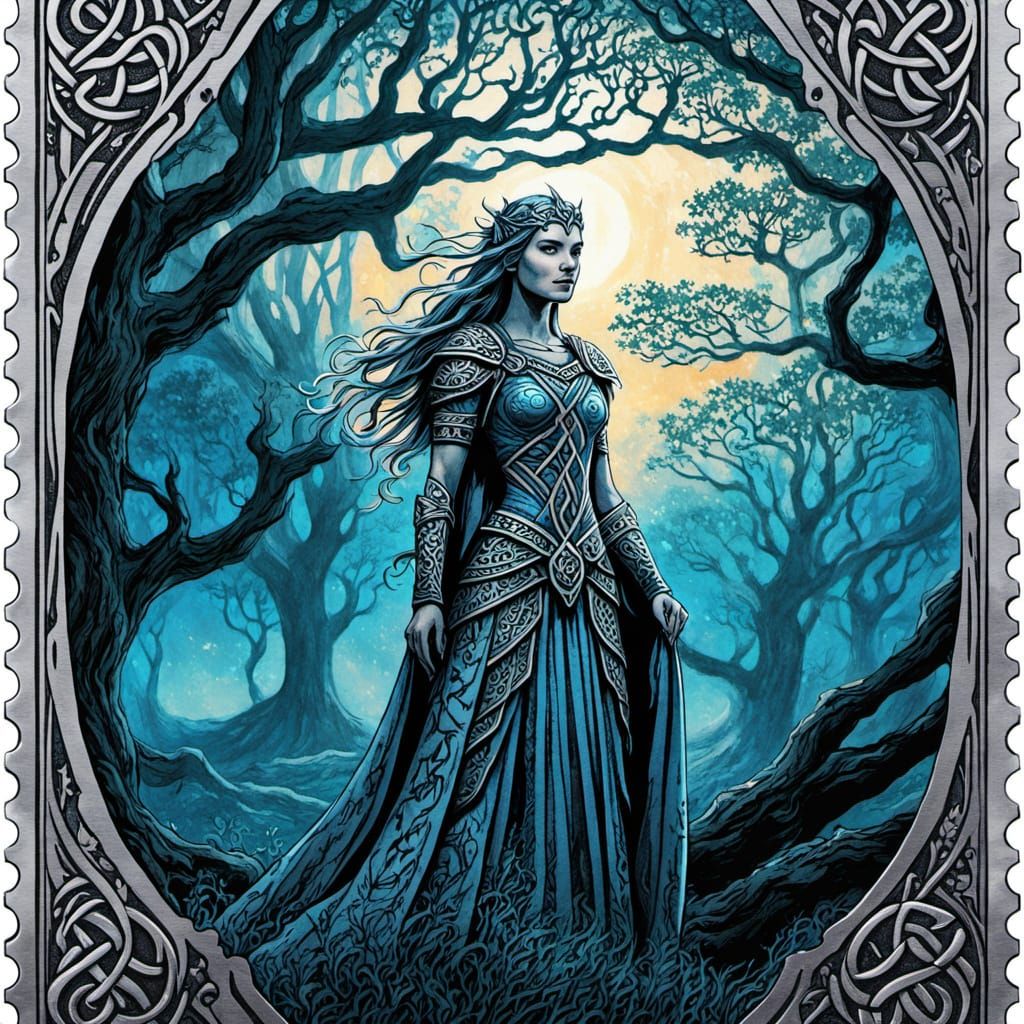 Celtic Warrior Princess Fantasy Postage Stamp