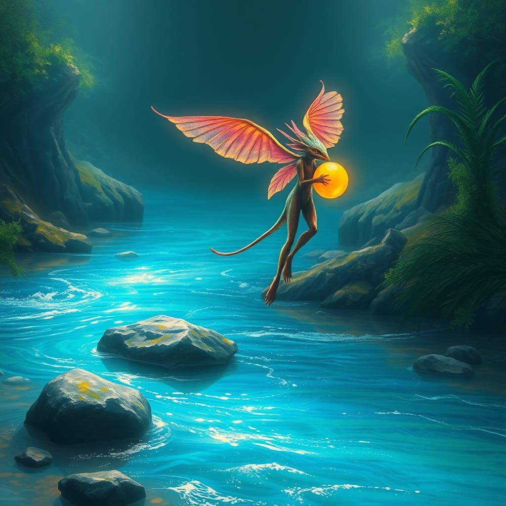 Mystical River Creature in Dreamlike Realm