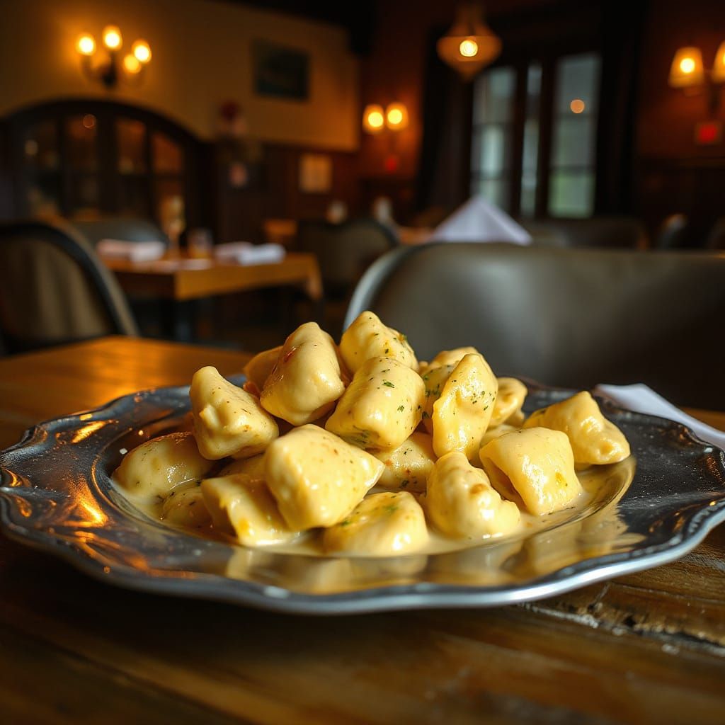 Gnocchi in Creamy Sauce at Vintage Italian Restaurant