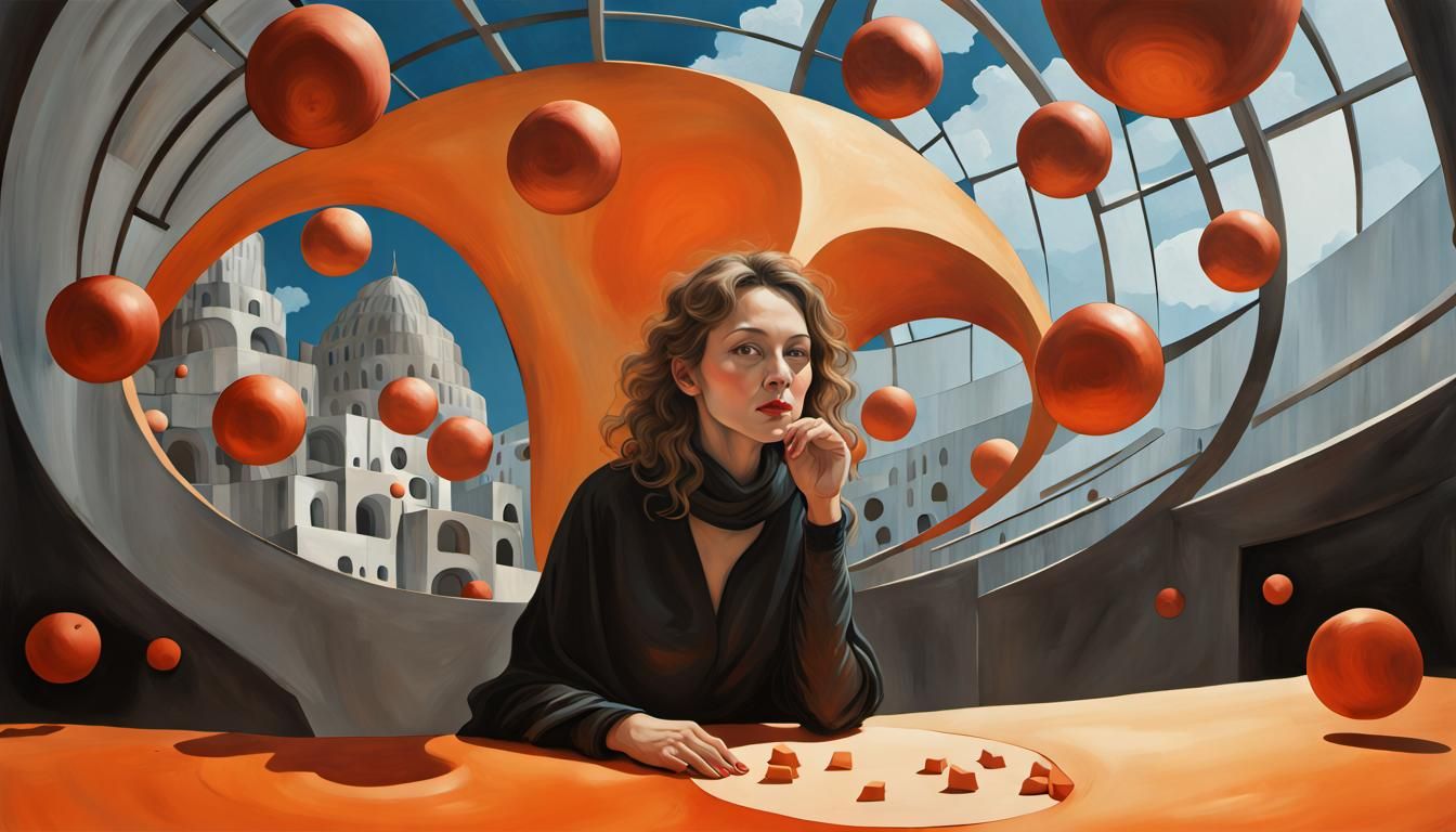 Woman Surrounded by 3D Architecture: Photorealistic Radiance