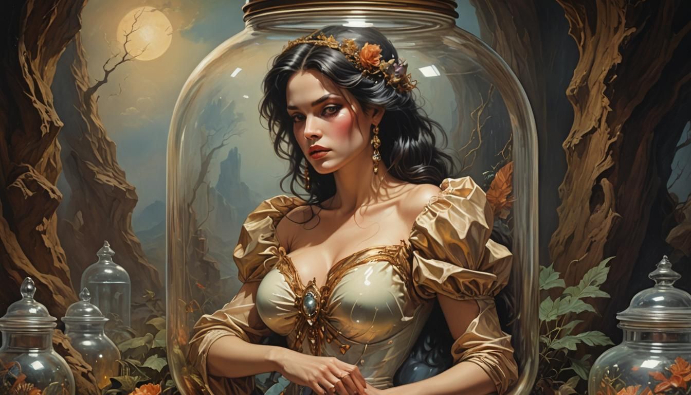 Woman Encased in Jar: Dramatic Fantasy Art