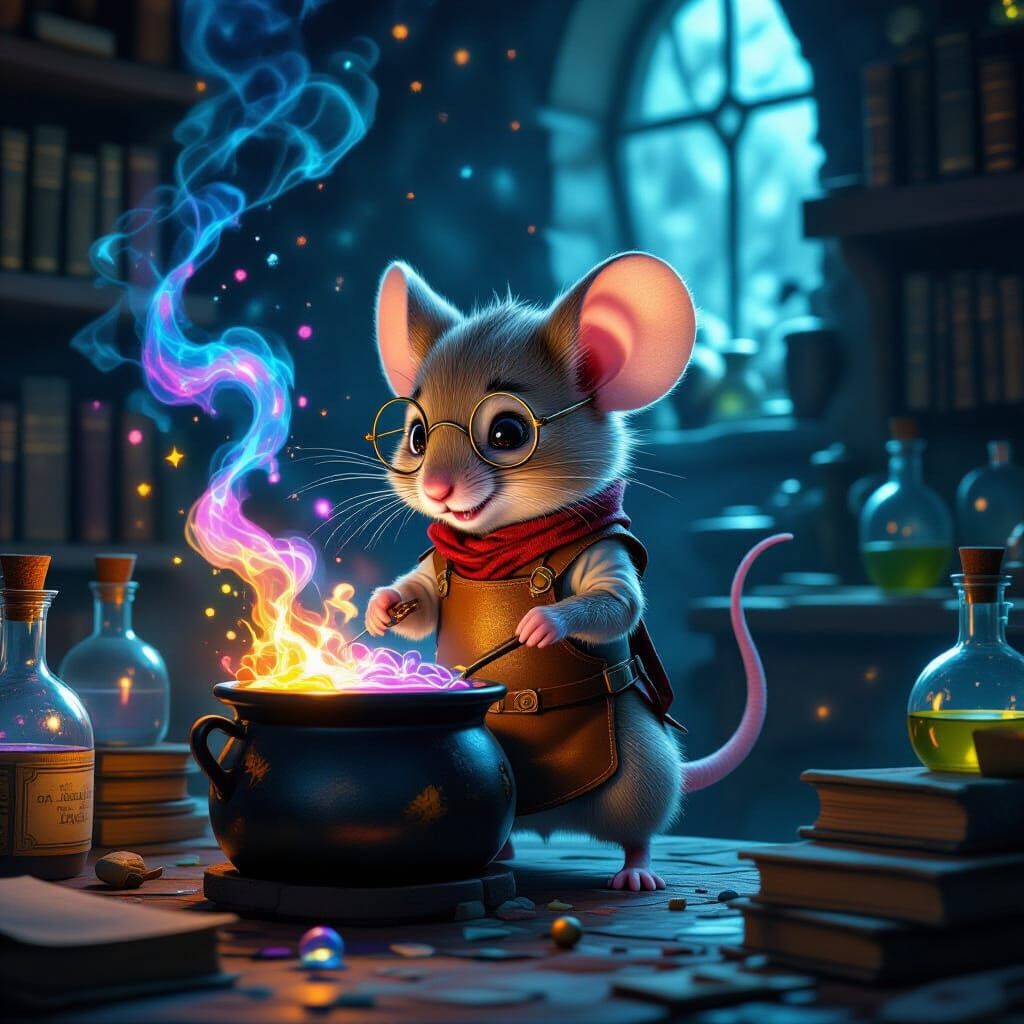 Mouse Alchemist in Whimsical Fantasy Lab