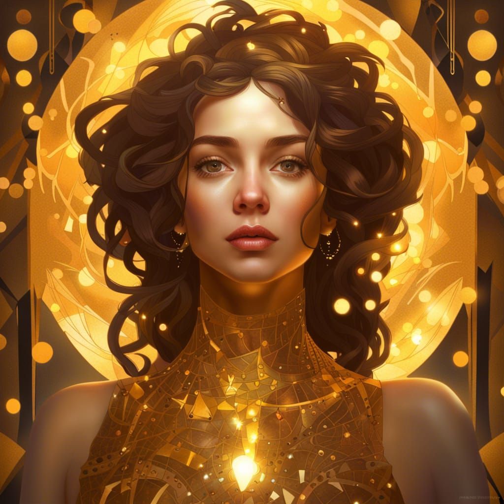 Art Nouveau Woman Bathed in Golden Light