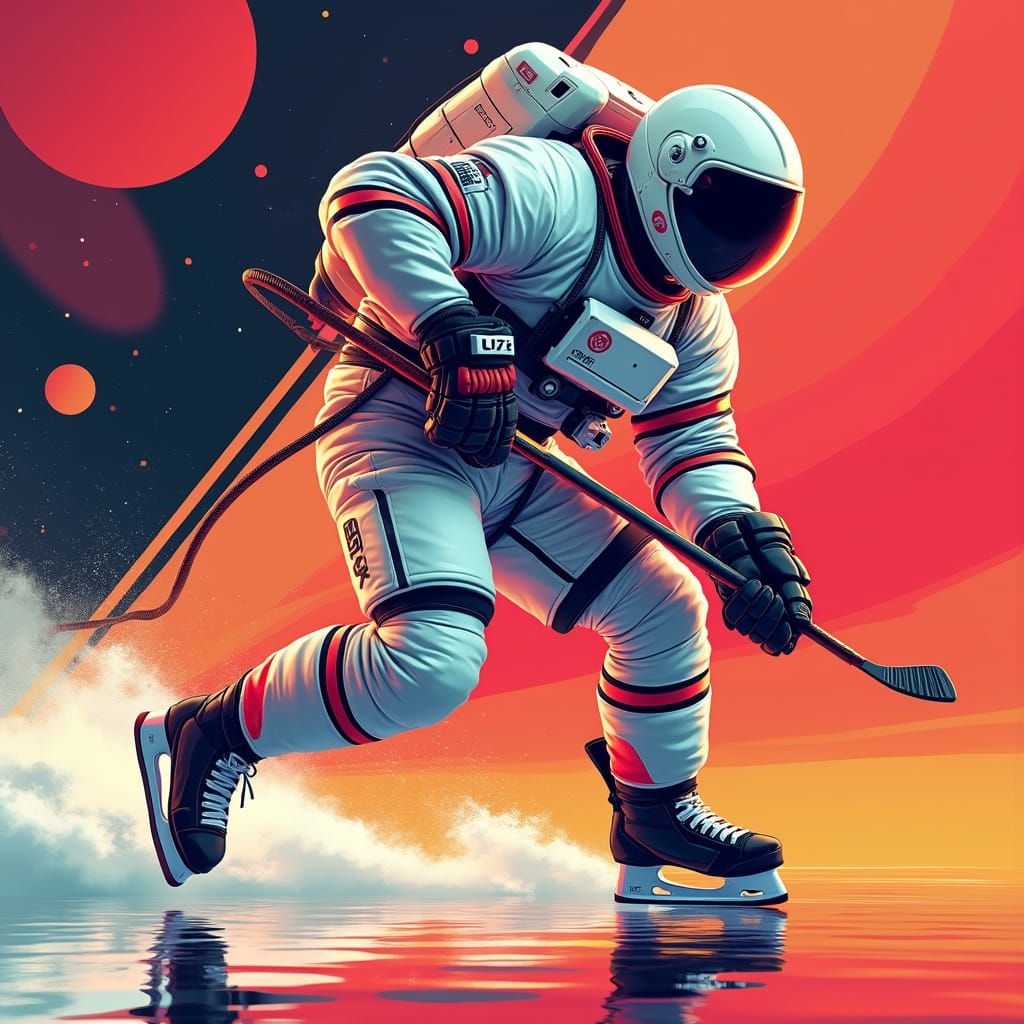 Astronaut Hockey Logo in Pop Art Digital Style