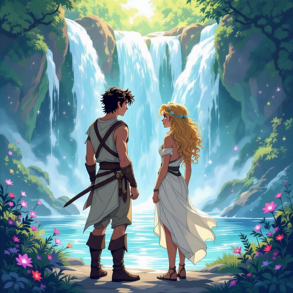 Mythical Demigods by Ethereal Waterfall