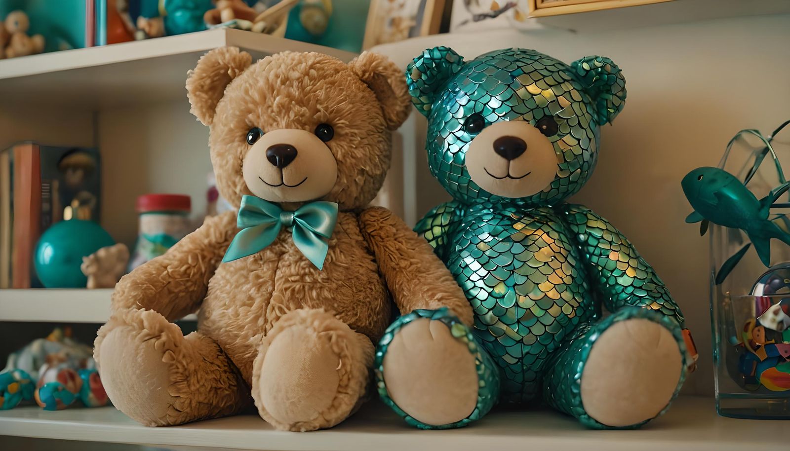 Fish Scale Teddy Bear Close-Up, Cinematic Style