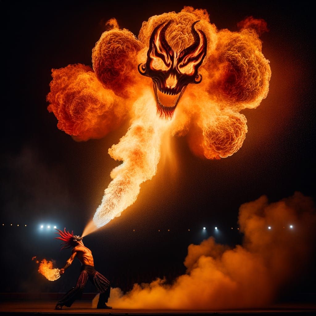 Circus Fire Breather Creates Fiery Demon