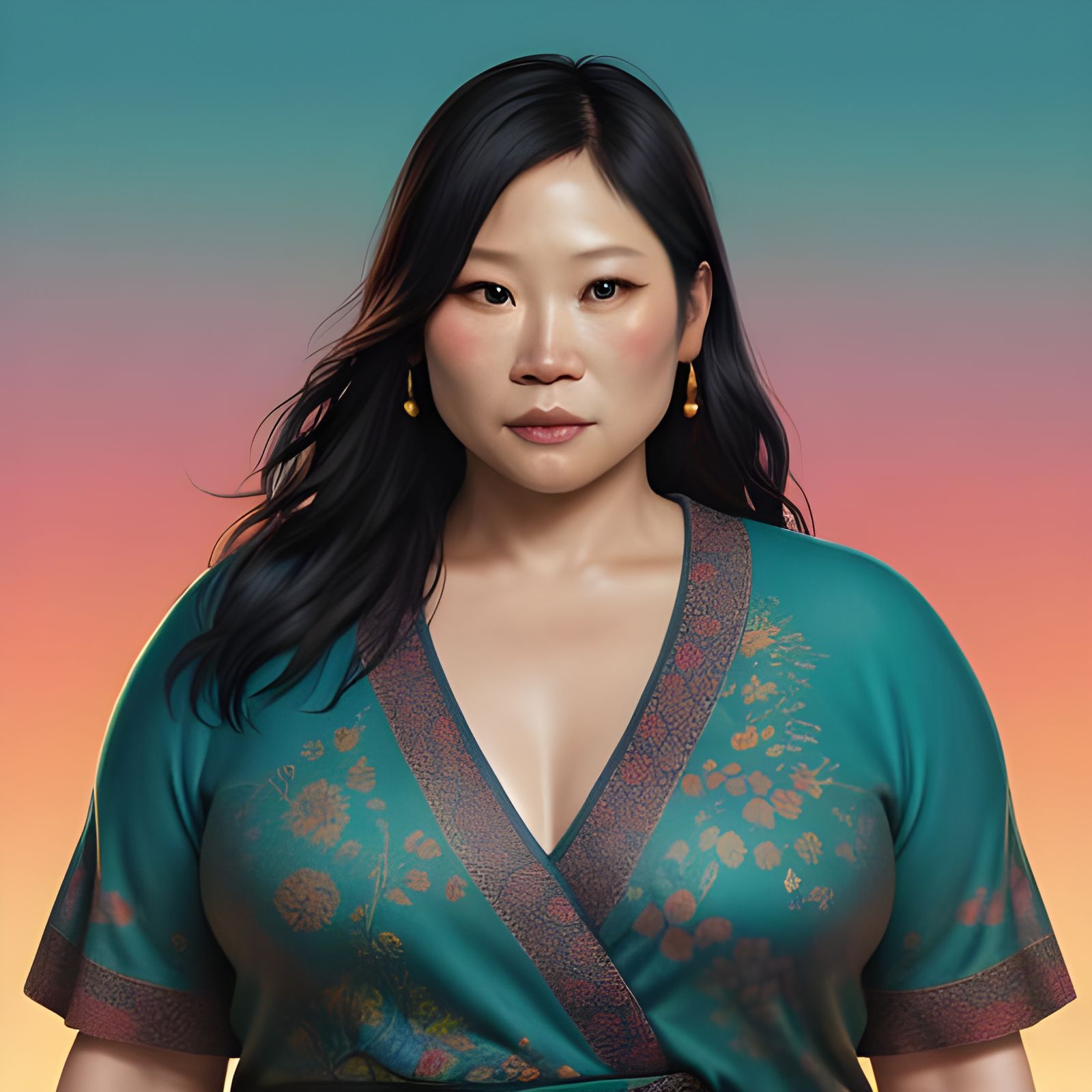 Hyperrealistic Naturist Obese Woman Posing