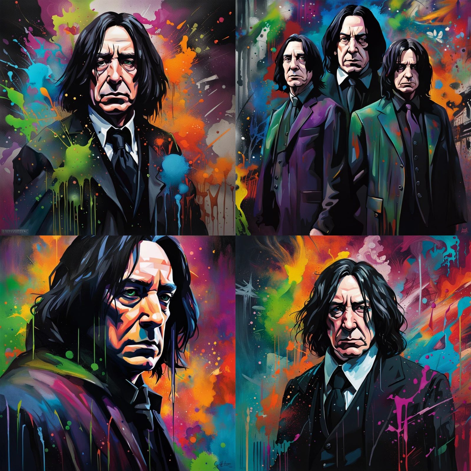 Severus Snape Confronts Enemy in Graffiti Art Style