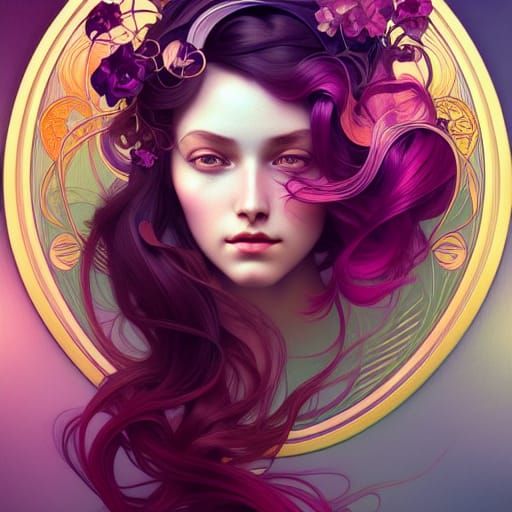 Detailed Portrait of Woman in Art Nouveau Style