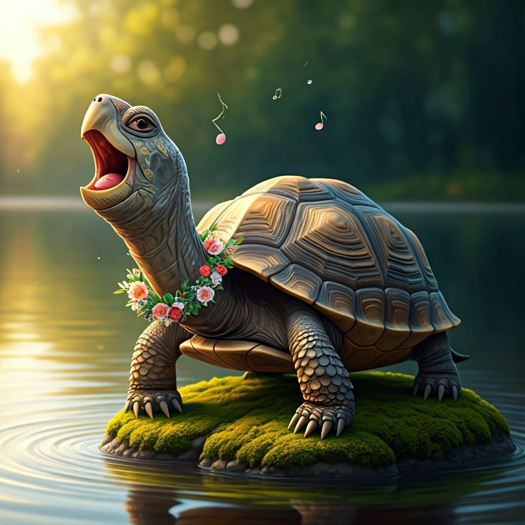 Joyful Turtle's Lakeside Song: An Illustration