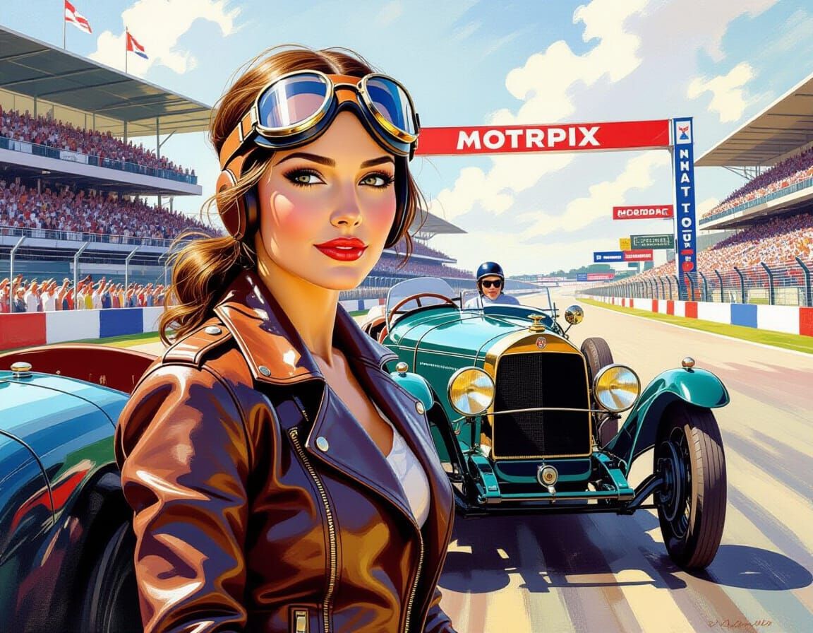 Neo-Impressionist Race Car Driver at Grand Prix Event