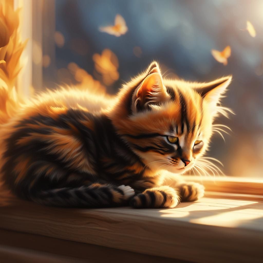 Sunlit Kitten: A Whimsical Digital Painting