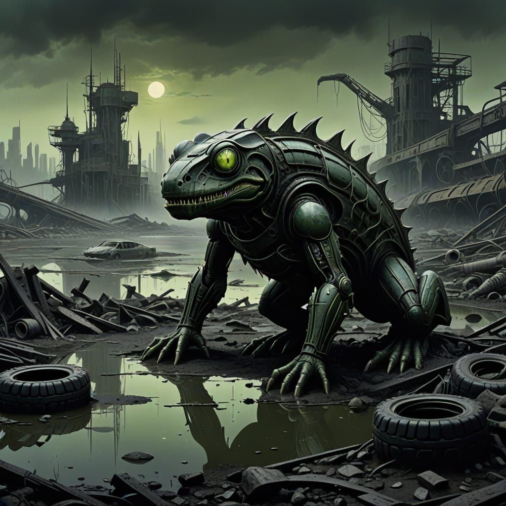 Dystopian Amphibian in Polluted Landscape