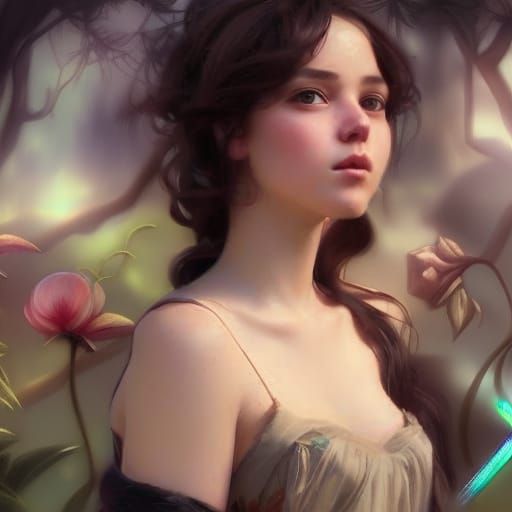 Goddess Flora Portrait in Hyperdetailed Jungle Art