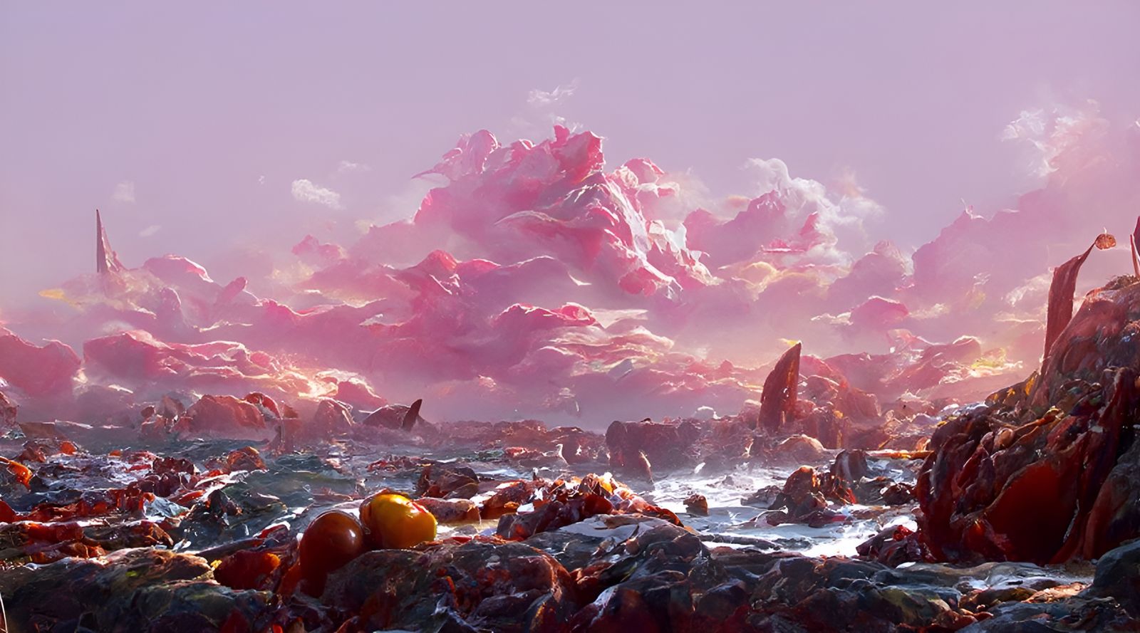 Creepy Meat Ocean in Style of Marine Painting