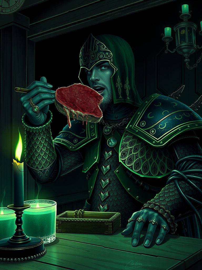 Neon Green Dragon Warrior at Dim Pub