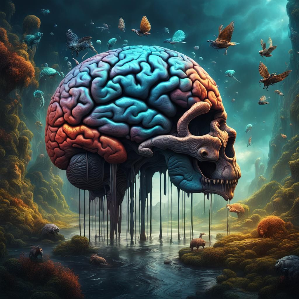 Surreal Brain Reveals Animal Images: Fantasy Concept Art