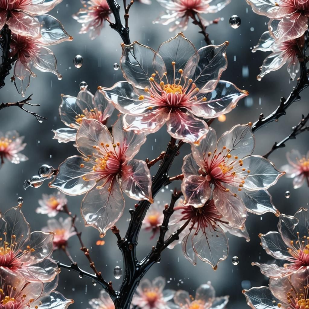 Bioluminescent Glass Sakura Flower Dreamscape