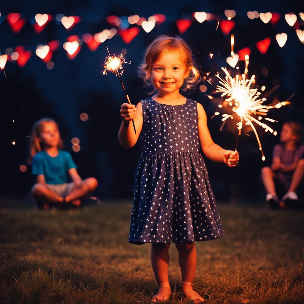 Girl with Sparkler on 4th of July
