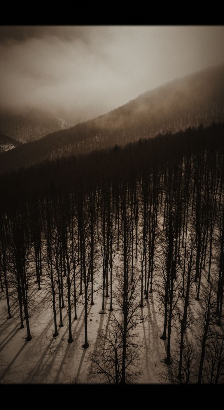 Serene Winter Forest at Night: Aerial View