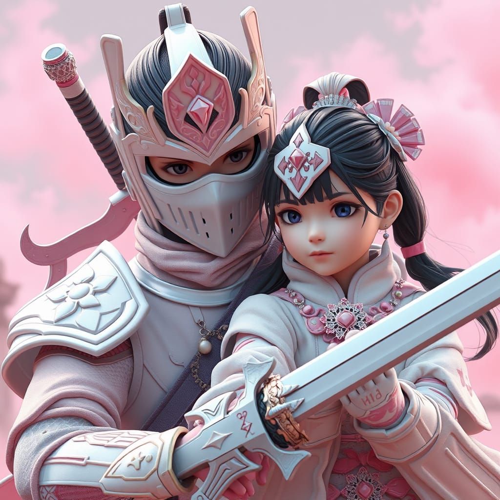 Masked Commander Protects Princess in Pink Mist