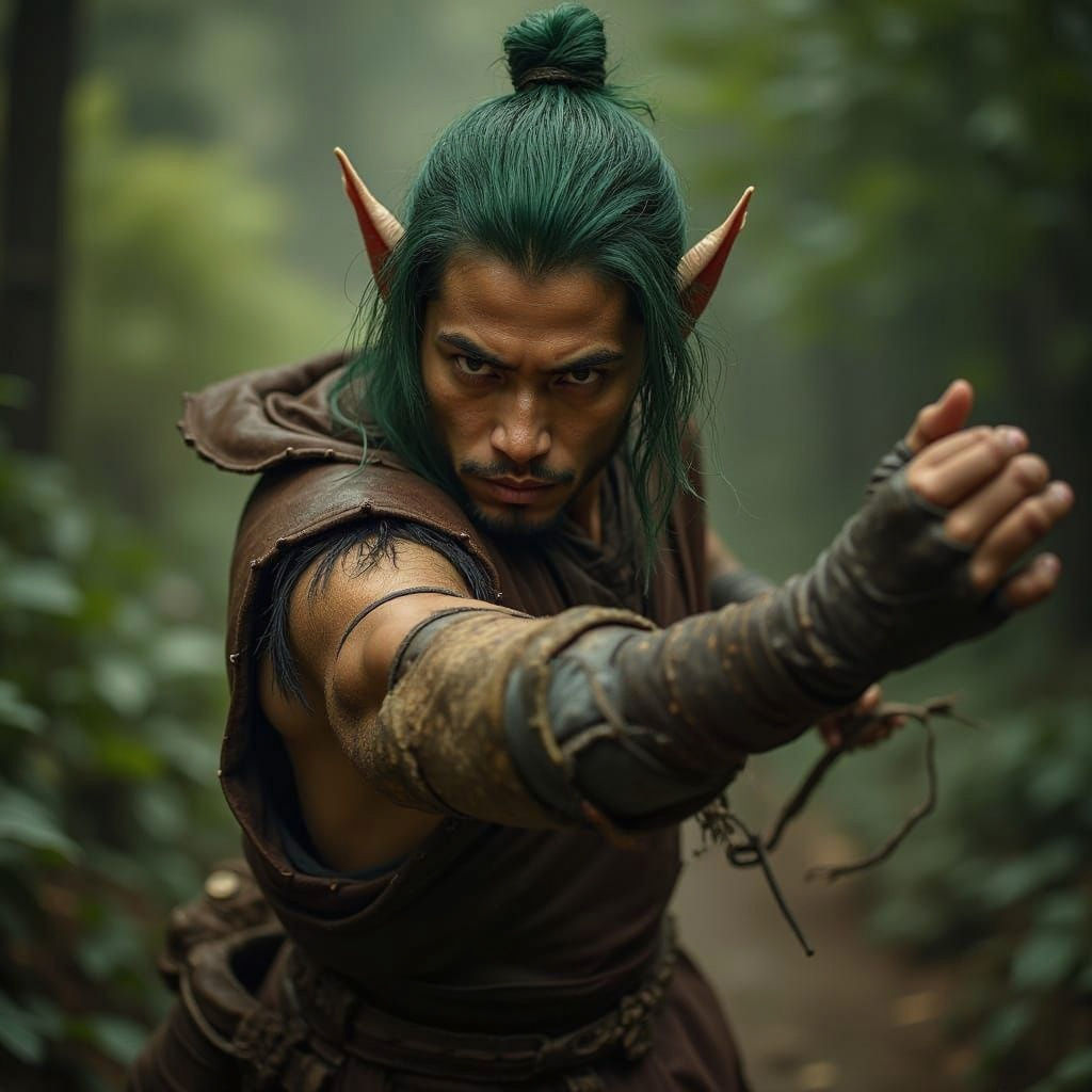 Fantasy Elf Monk in Bar Brawl: Cinematic Film Still