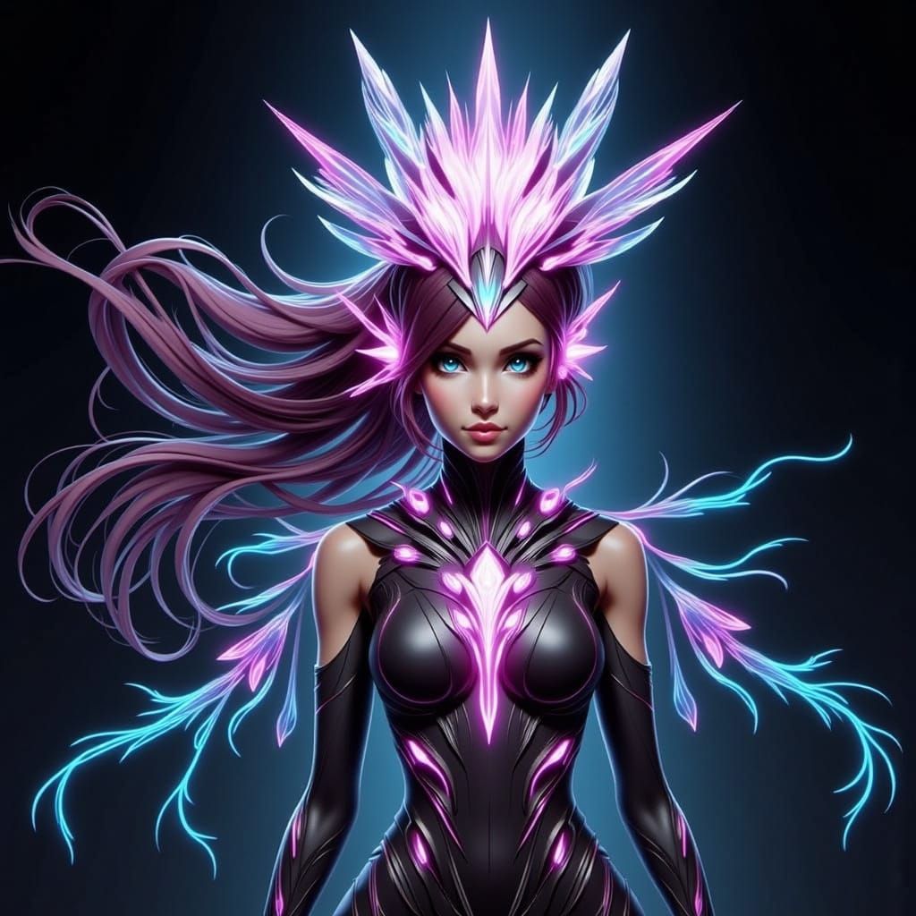 Radiant Flower Lady in Gridimation Style