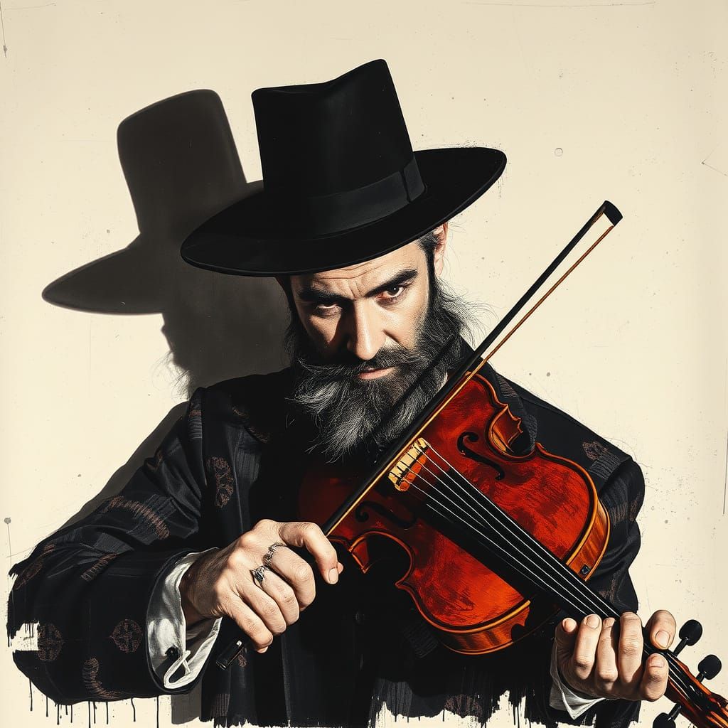 Ultra-Orthodox Hasidic Violinist in Avant-Garde Portrait