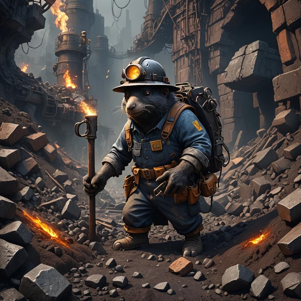 Mole Coal Miner in Detailed Matte Painting Style