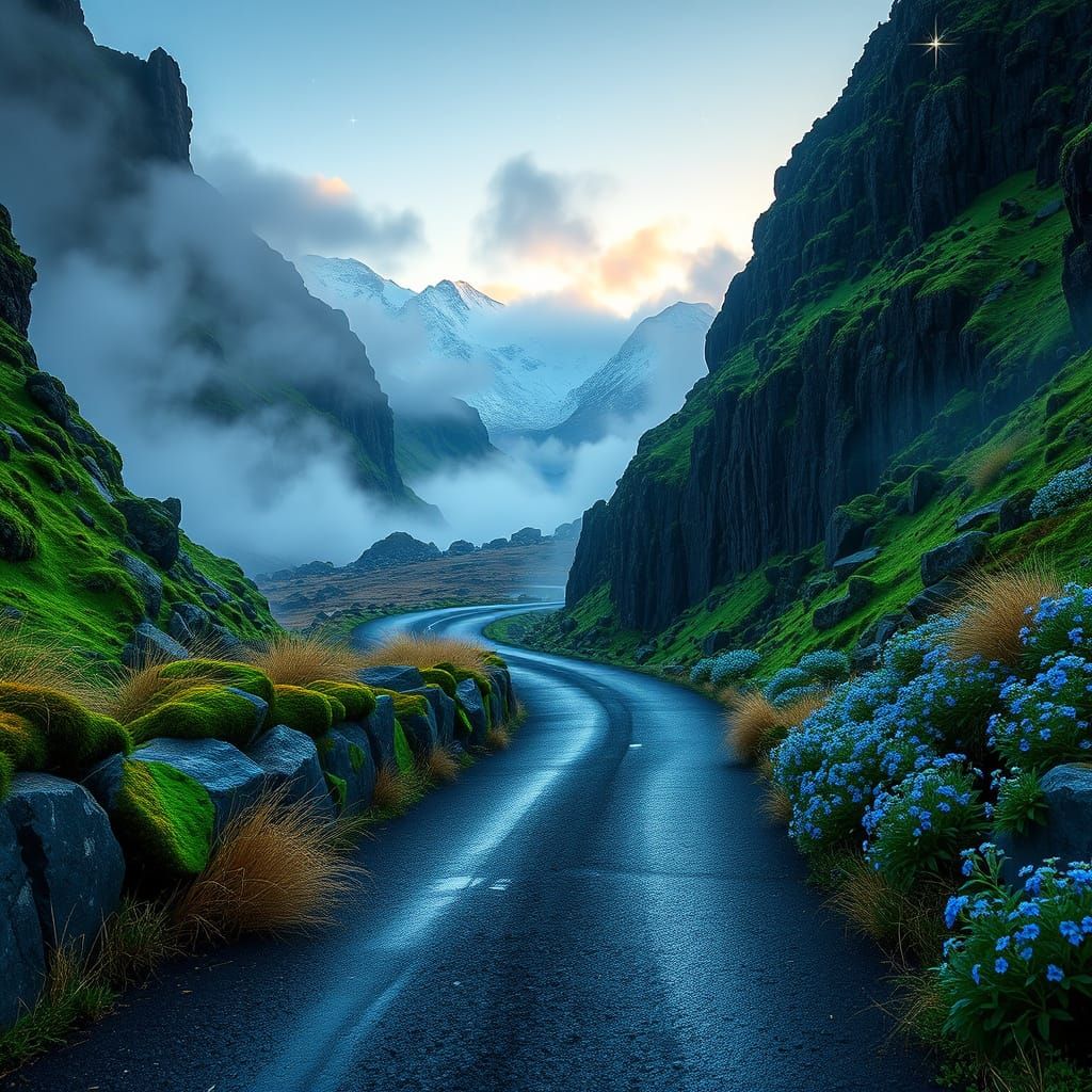 Icelandic Road F in Ethereal Mist