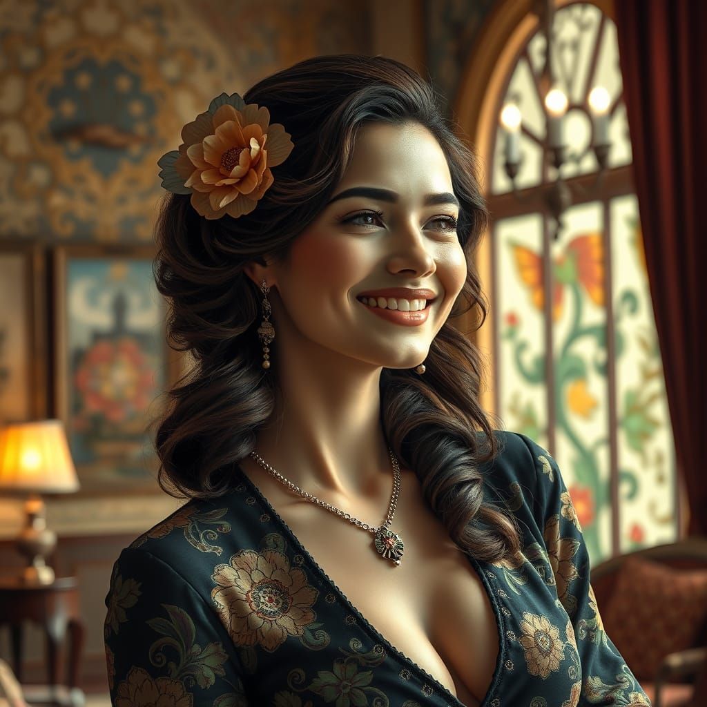 Elegant Woman in Art Nouveau Style Portrait