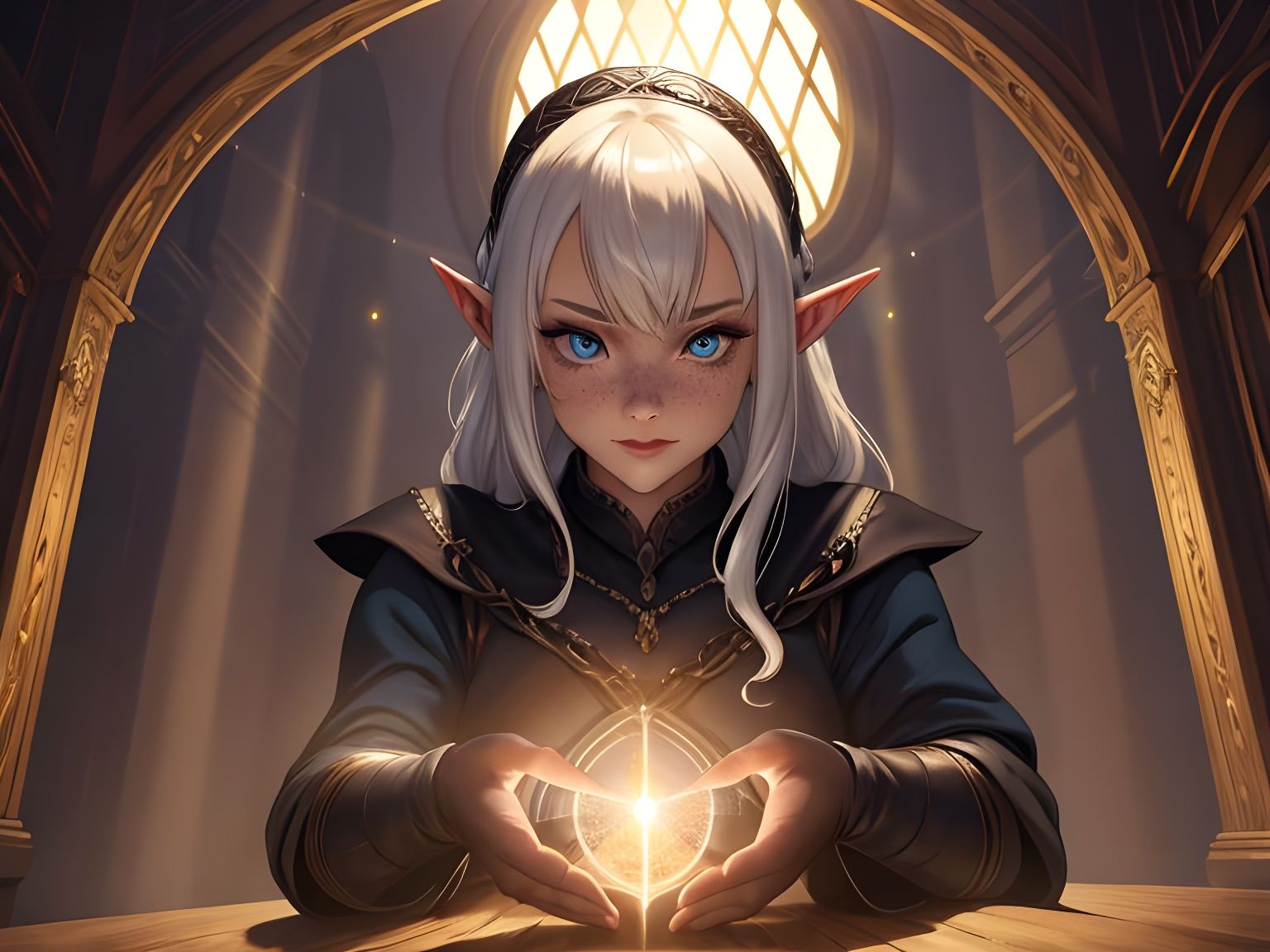 Introverted Elf with Swirling Light, Cinematic Photo