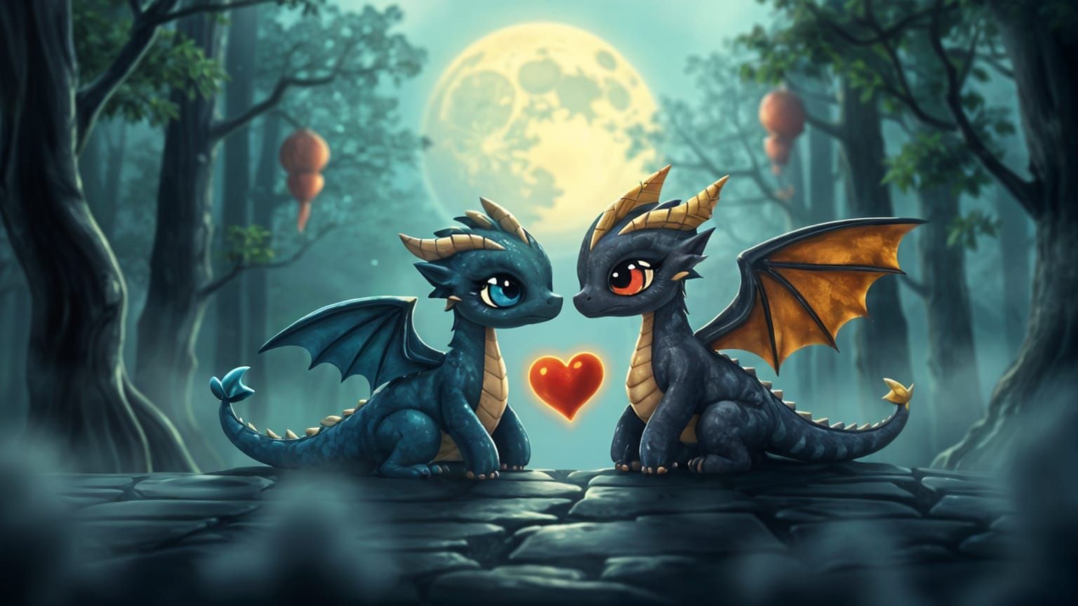 Gothic Chibi Dragons Forever Bound in Enchanted Forest